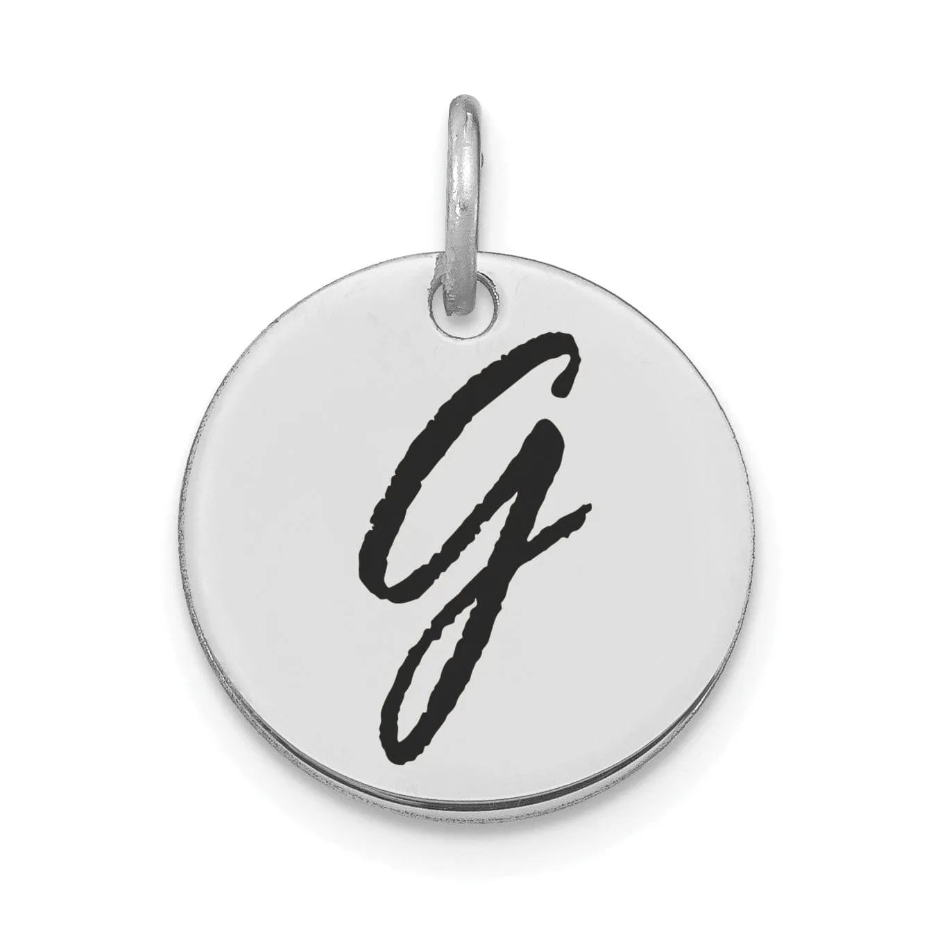 14k White Gold Polished Rhodium Black Epoxy Finish Letter G Initial Disk Shape Charm Pendant