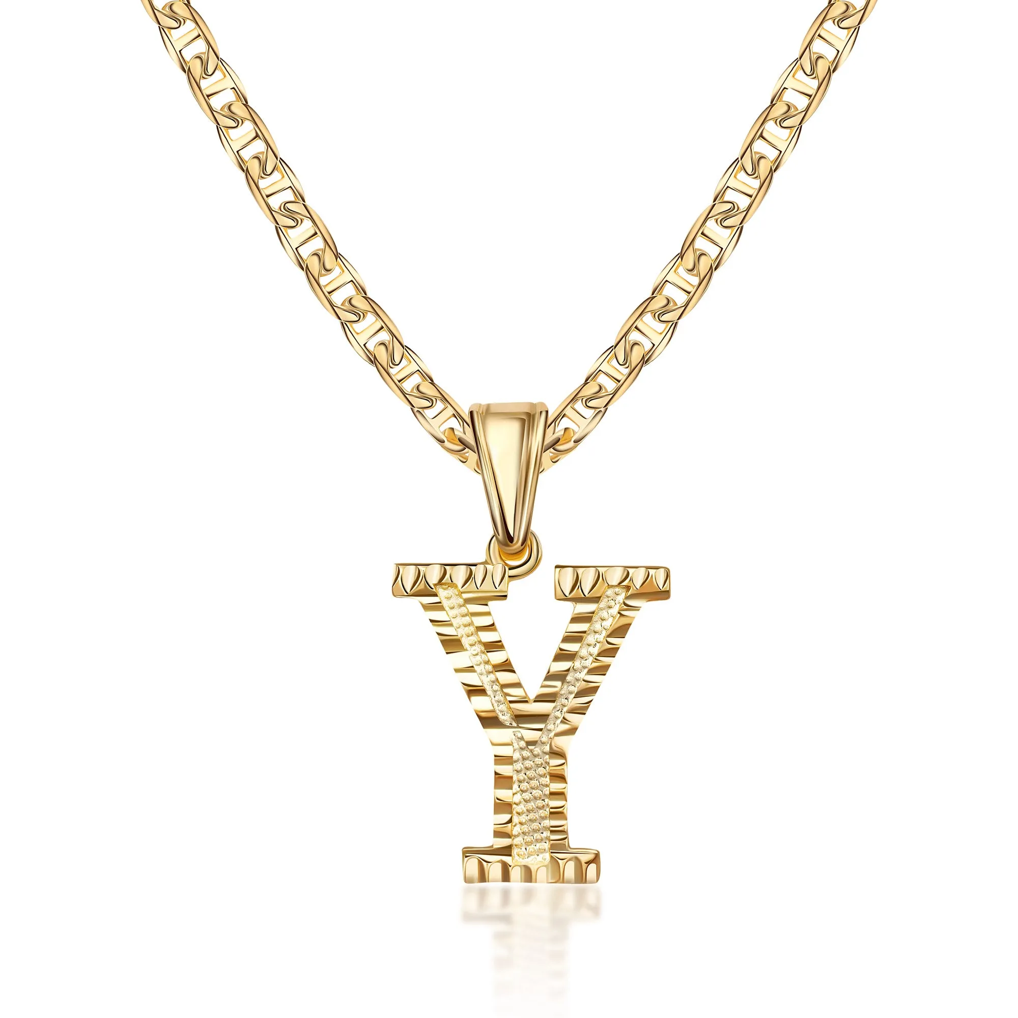 18K Gold Plated Initial Necklace with Diamond Cut Initial,18" Chain with 2" Extension