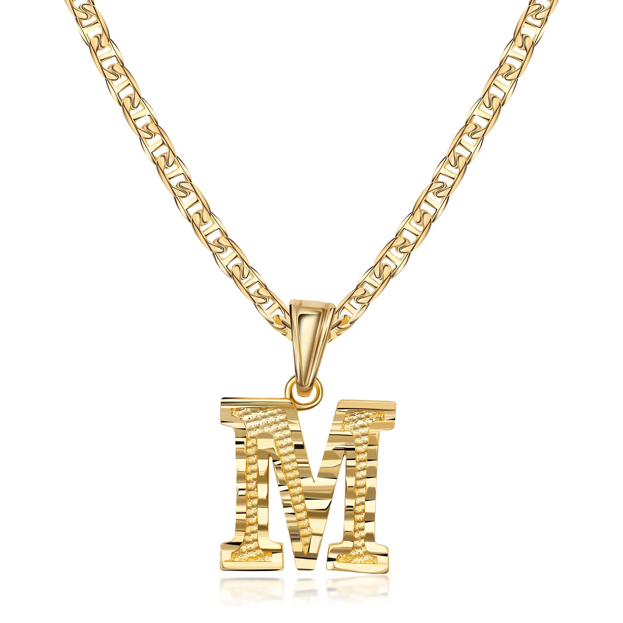 18K Gold Plated Initial Necklace with Diamond Cut Initial,18" Chain with 2" Extension