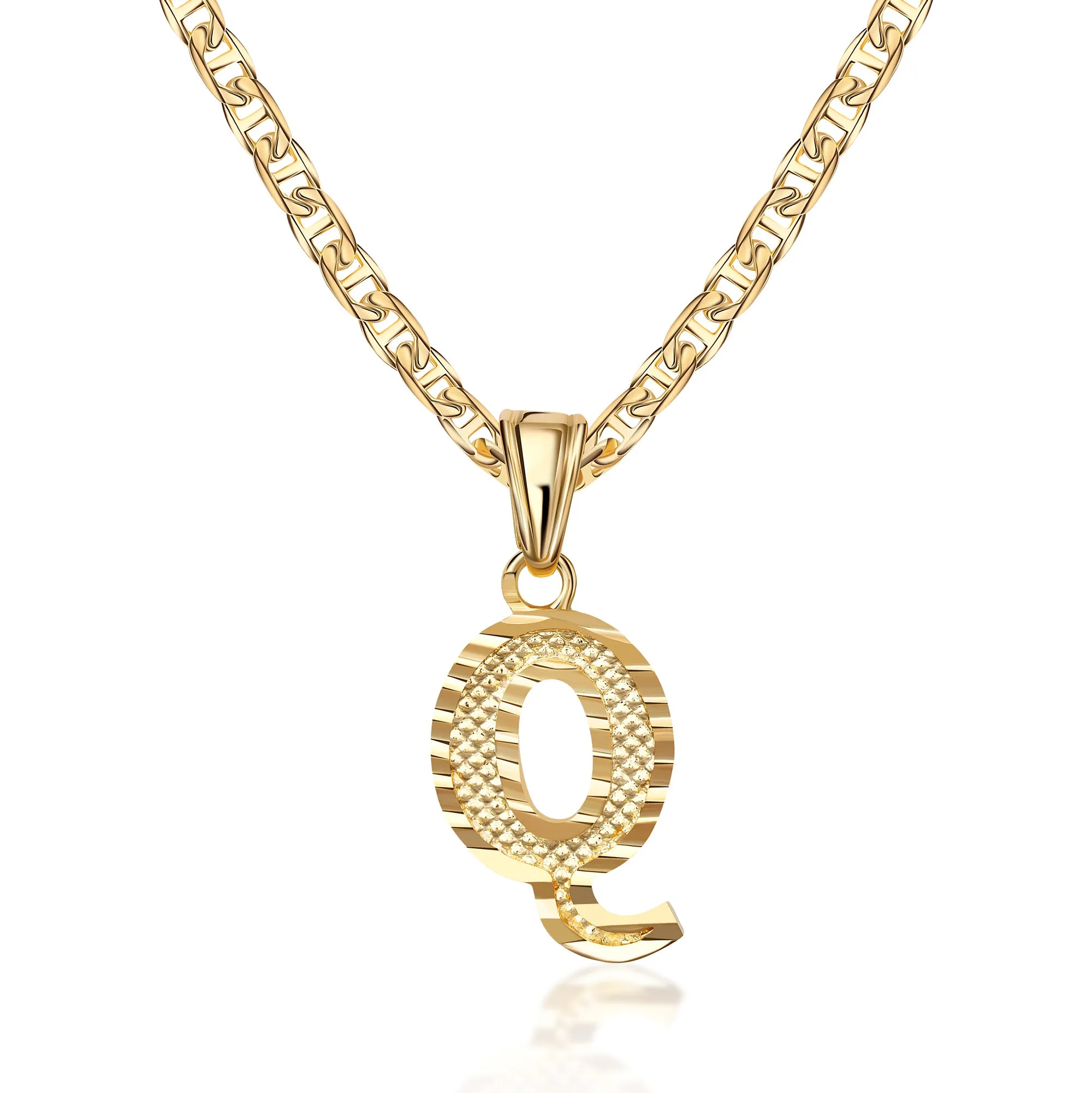 18K Gold Plated Initial Necklace with Diamond Cut Initial,18" Chain with 2" Extension