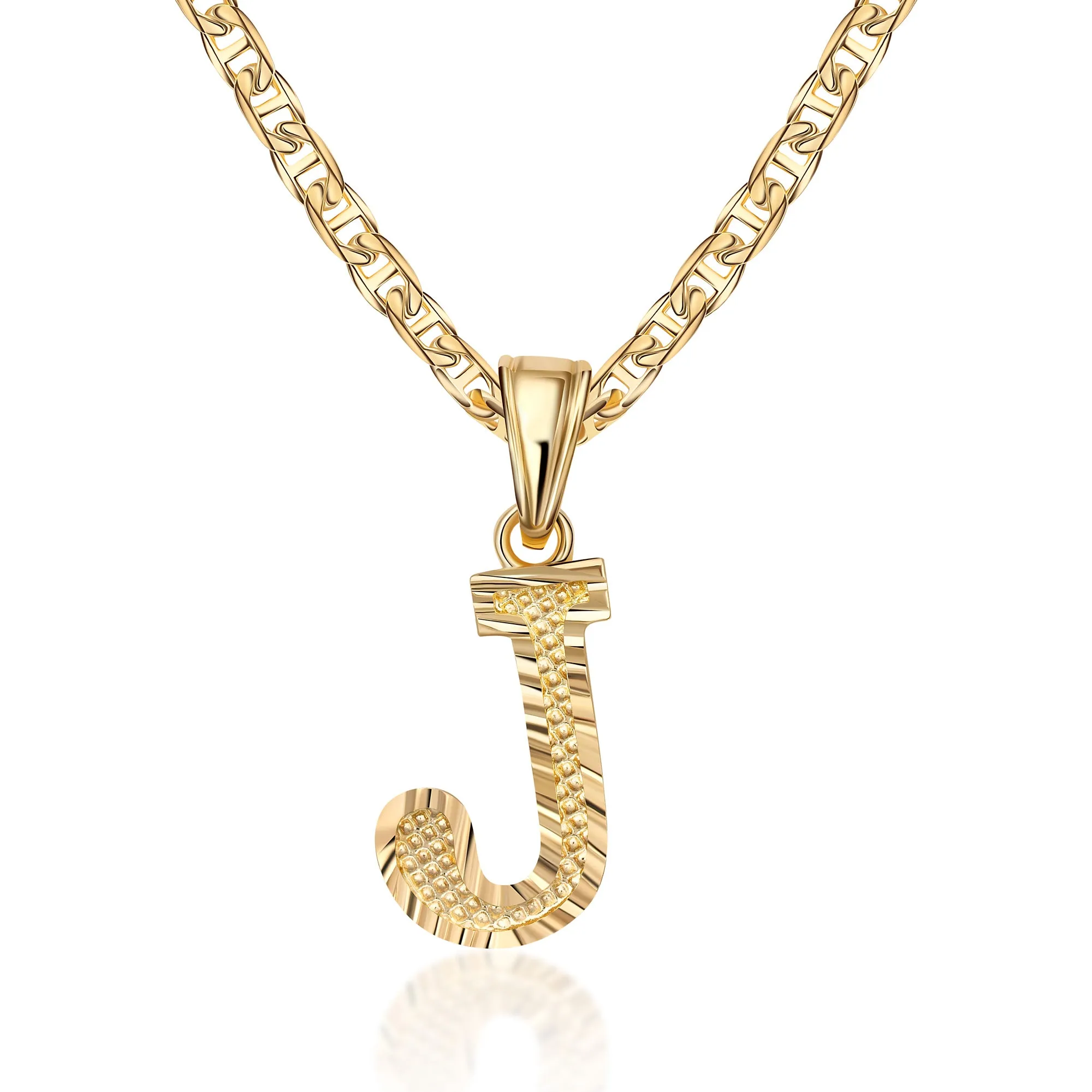 18K Gold Plated Initial Necklace with Diamond Cut Initial,18" Chain with 2" Extension