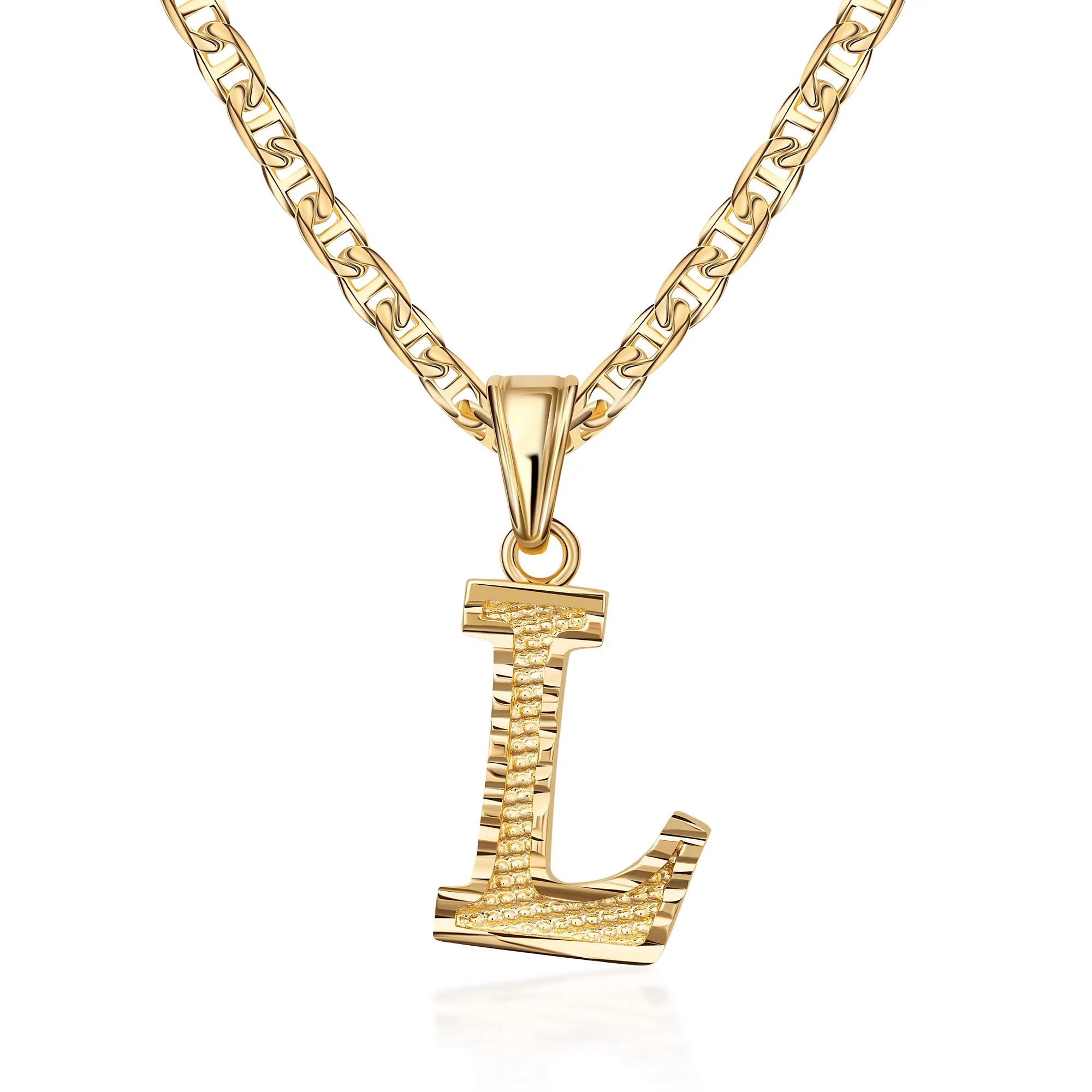 18K Gold Plated Initial Necklace with Diamond Cut Initial,18" Chain with 2" Extension
