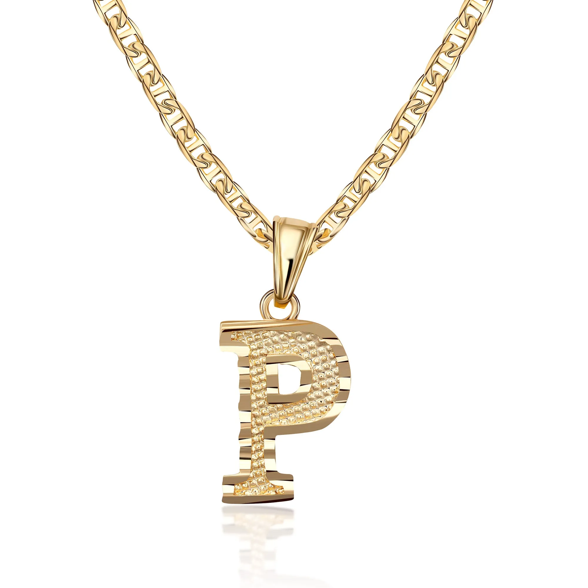 18K Gold Plated Initial Necklace with Diamond Cut Initial,18" Chain with 2" Extension