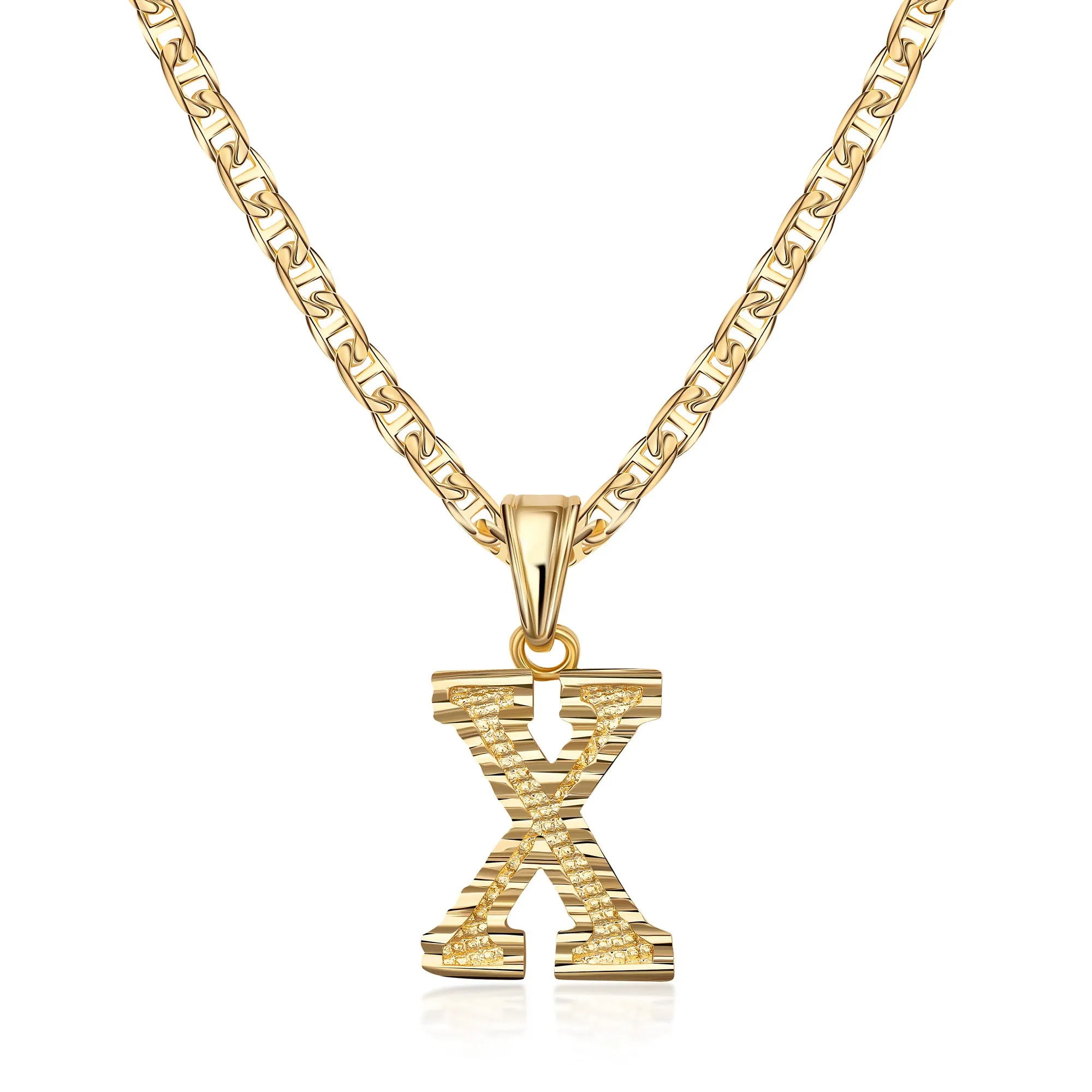 18K Gold Plated Initial Necklace with Diamond Cut Initial,18" Chain with 2" Extension