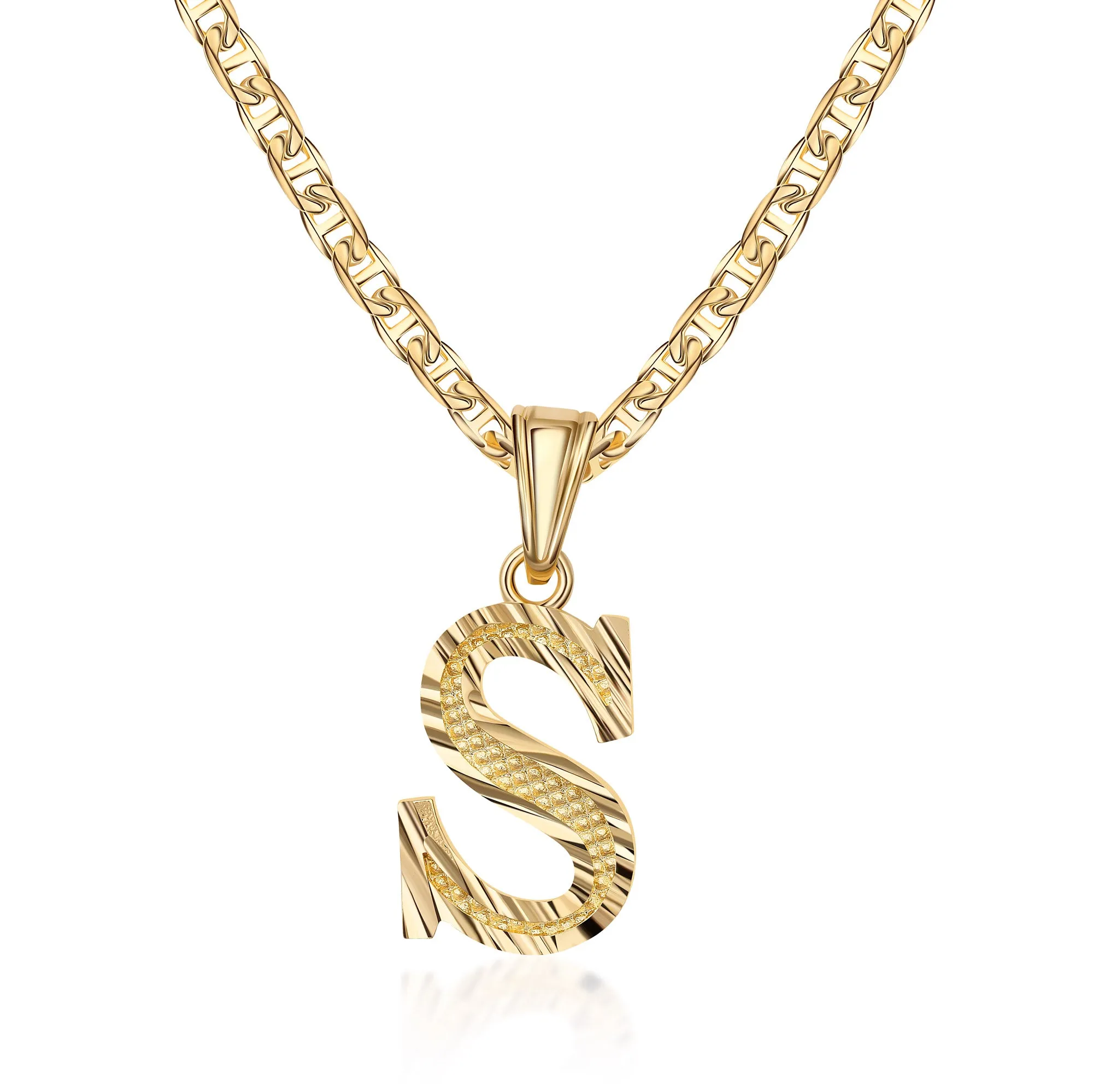 18K Gold Plated Initial Necklace with Diamond Cut Initial,18" Chain with 2" Extension