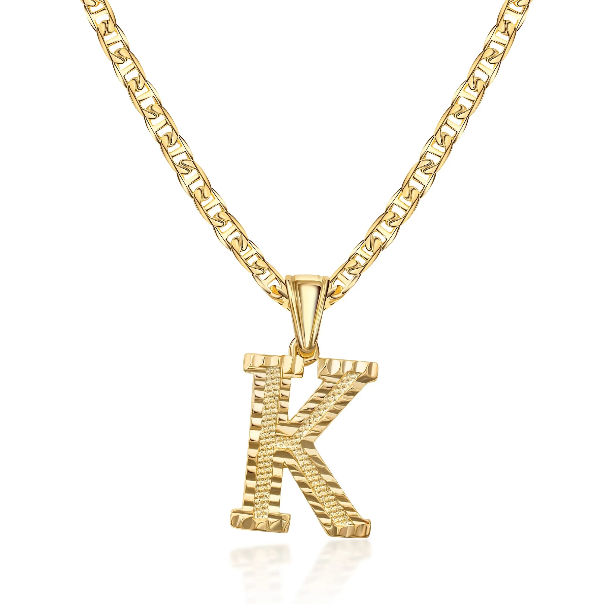 18K Gold Plated Initial Necklace with Diamond Cut Initial,18" Chain with 2" Extension