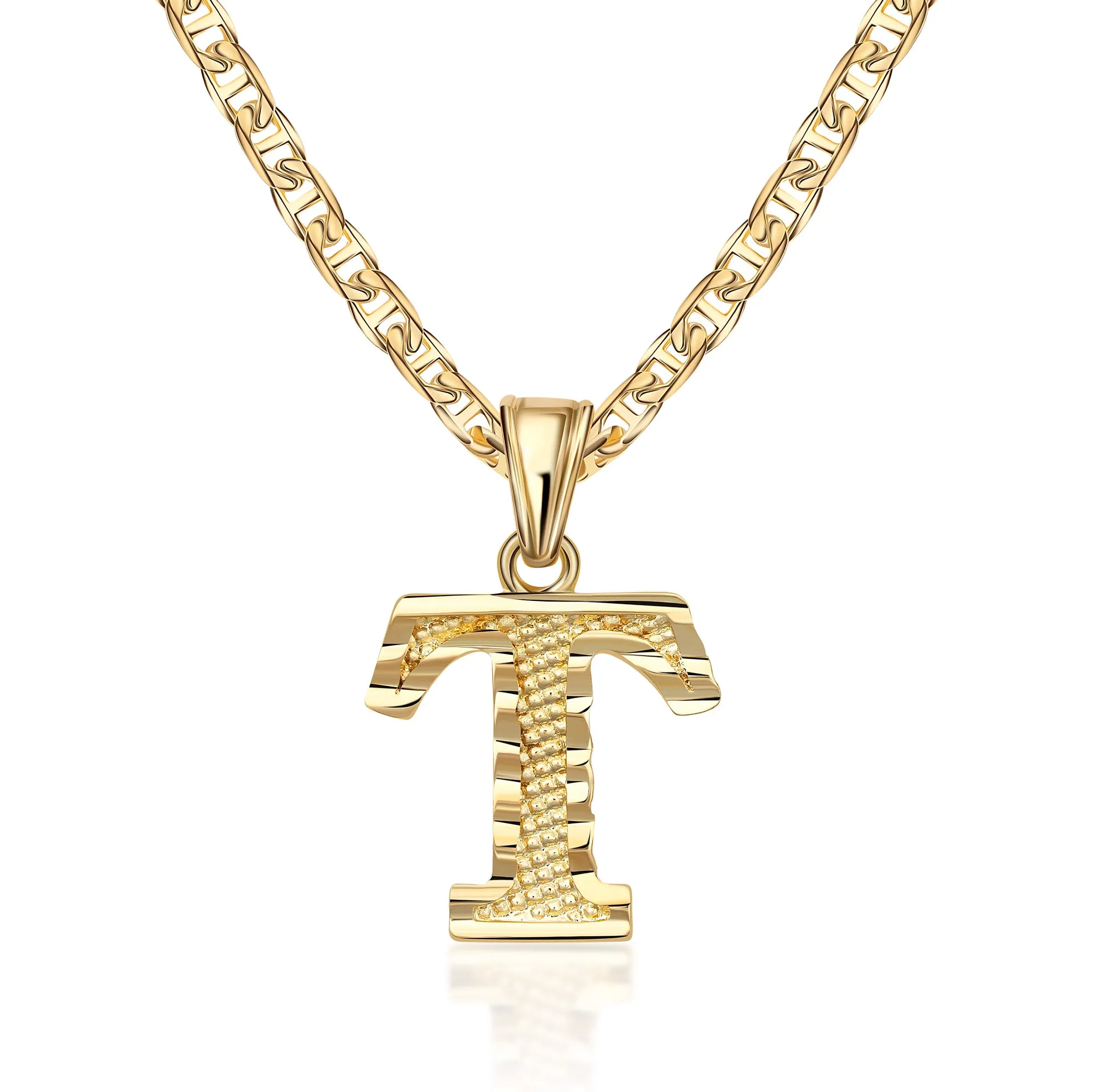 18K Gold Plated Initial Necklace with Diamond Cut Initial,18" Chain with 2" Extension