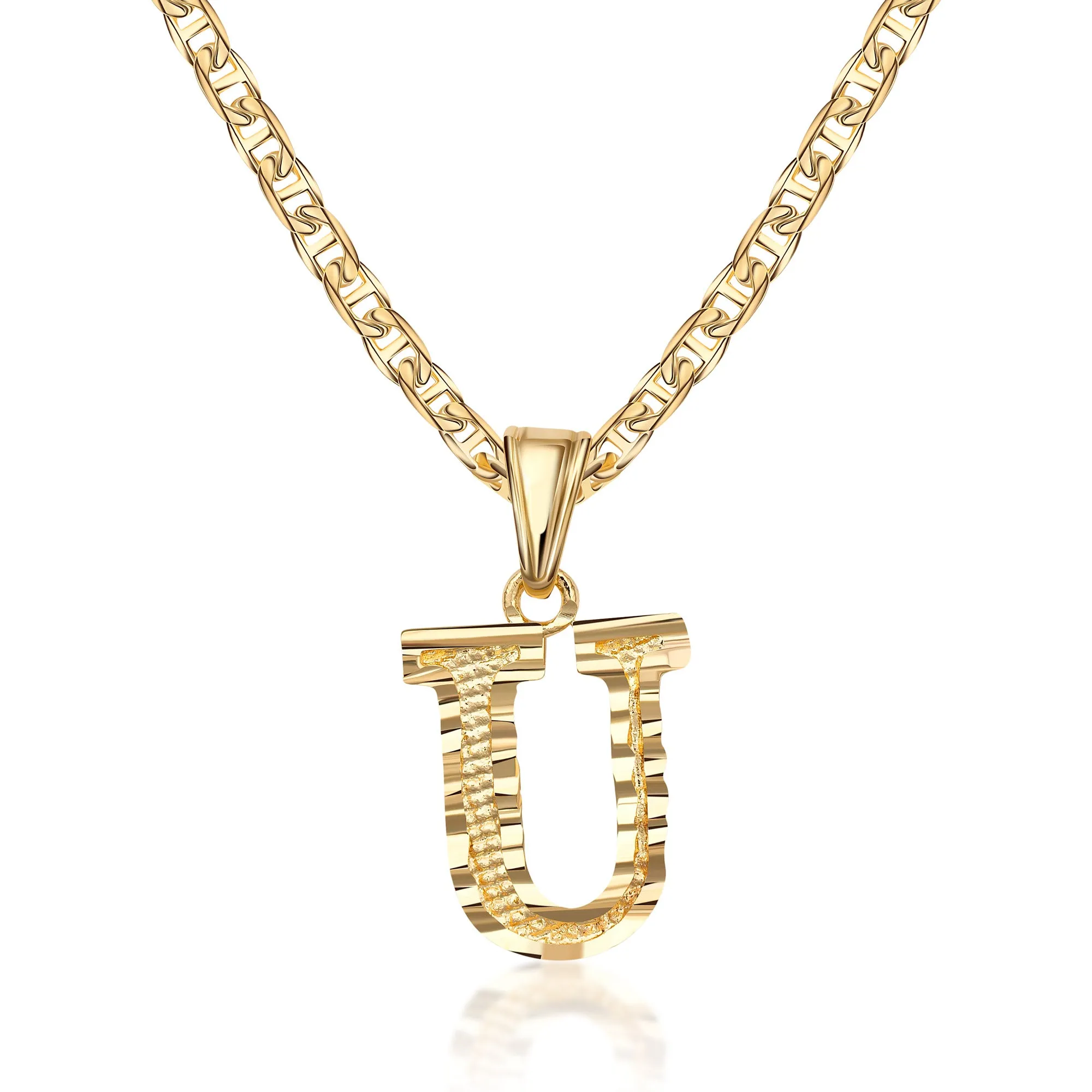 18K Gold Plated Initial Necklace with Diamond Cut Initial,18" Chain with 2" Extension