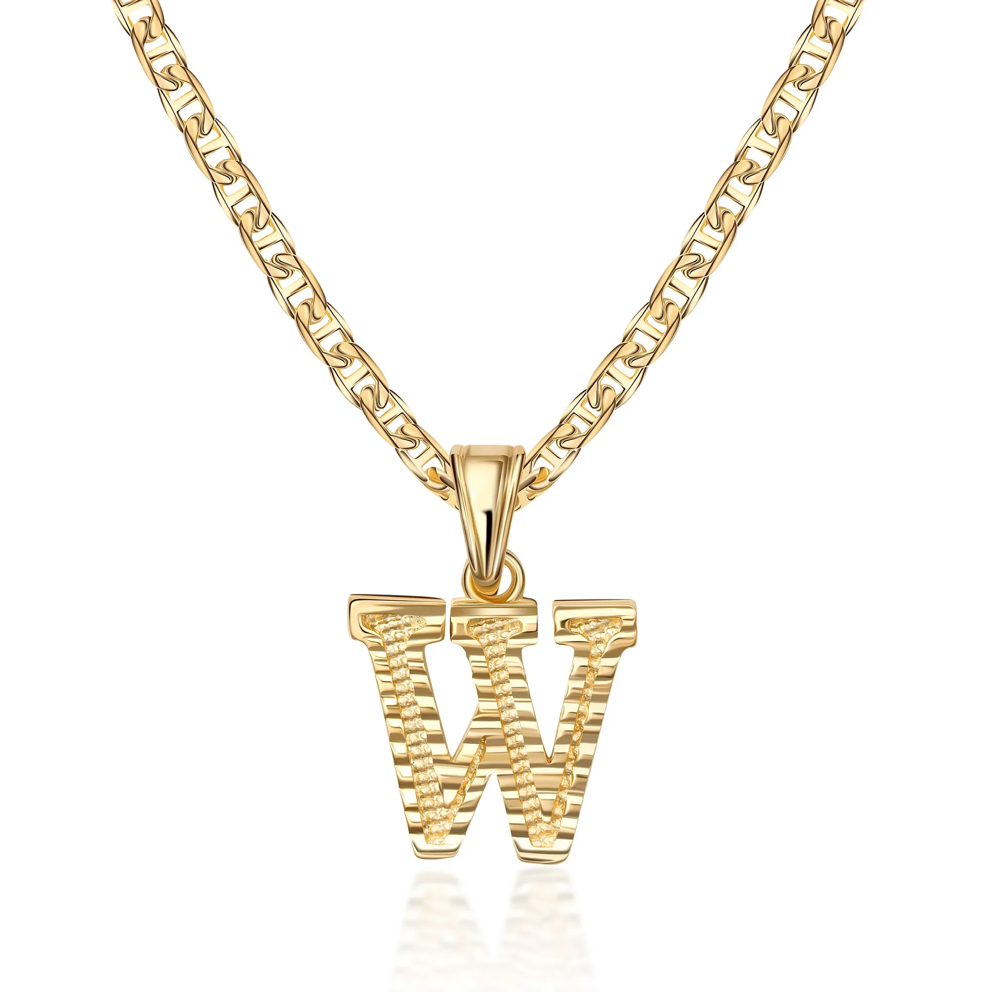 18K Gold Plated Initial Necklace with Diamond Cut Initial,18" Chain with 2" Extension