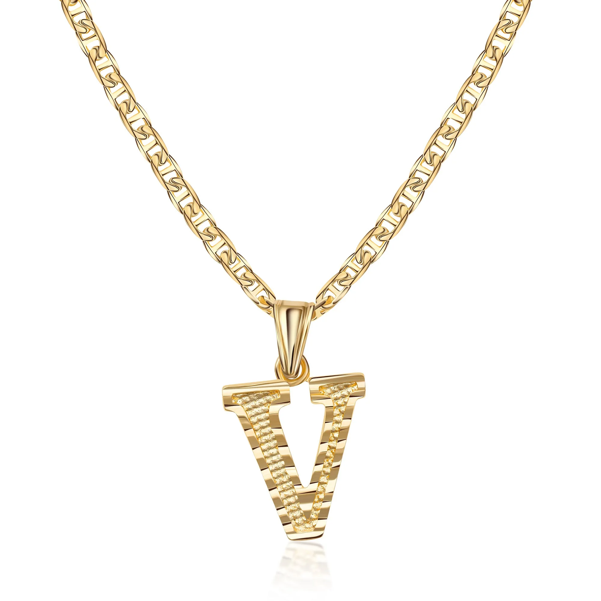 18K Gold Plated Initial Necklace with Diamond Cut Initial,18" Chain with 2" Extension