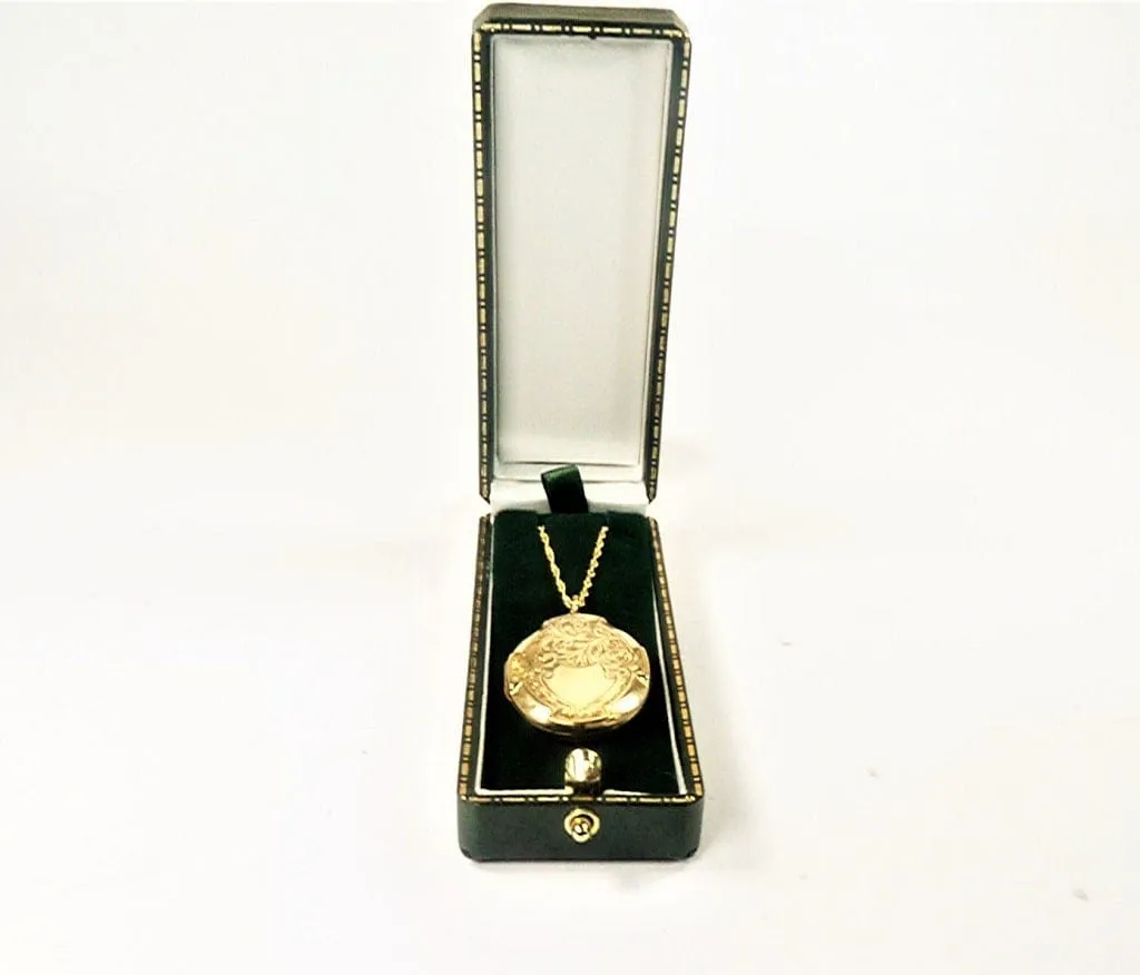 9ct Yellow Gold Antique Locket Glasgow Assayed 1910 Ornately Engraved With Elegant Necklace