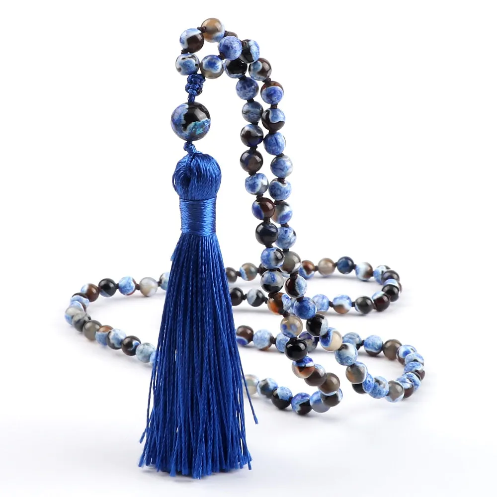 Bohemian 6mm Natural Fire Agates Onyx Stone Beaded Necklace For Women