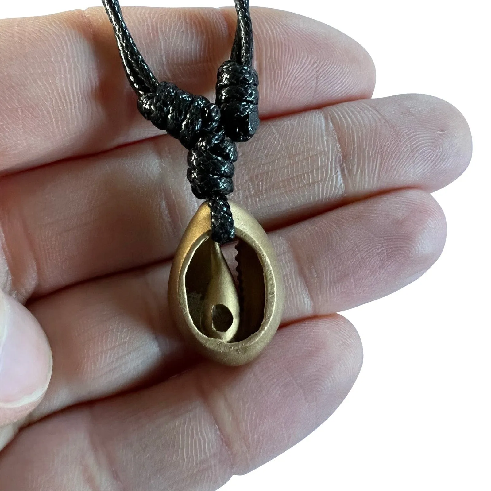Gold Colour Shell Pendant Necklace Black Cord Chain Mens Womens Beach Jewellery