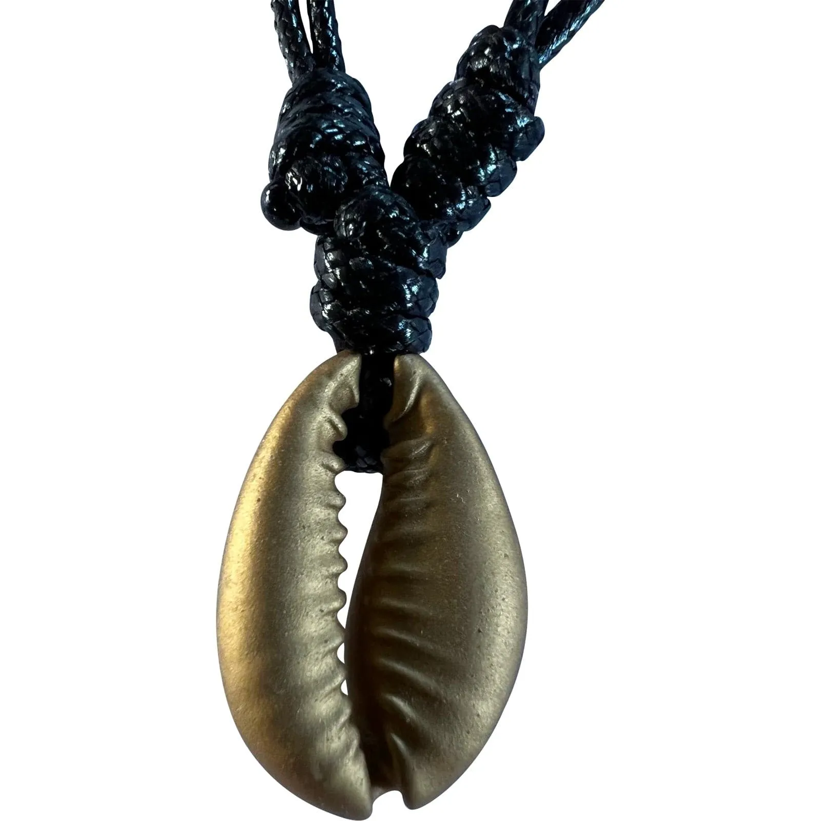 Gold Colour Shell Pendant Necklace Black Cord Chain Mens Womens Beach Jewellery