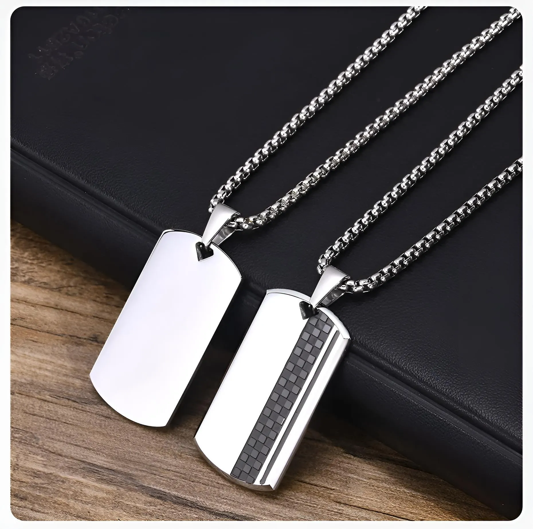 Men's Stainless Steel Dog Tag Pendant Necklace Geometric Dogtag Necklaces Gift for Him Jewelry