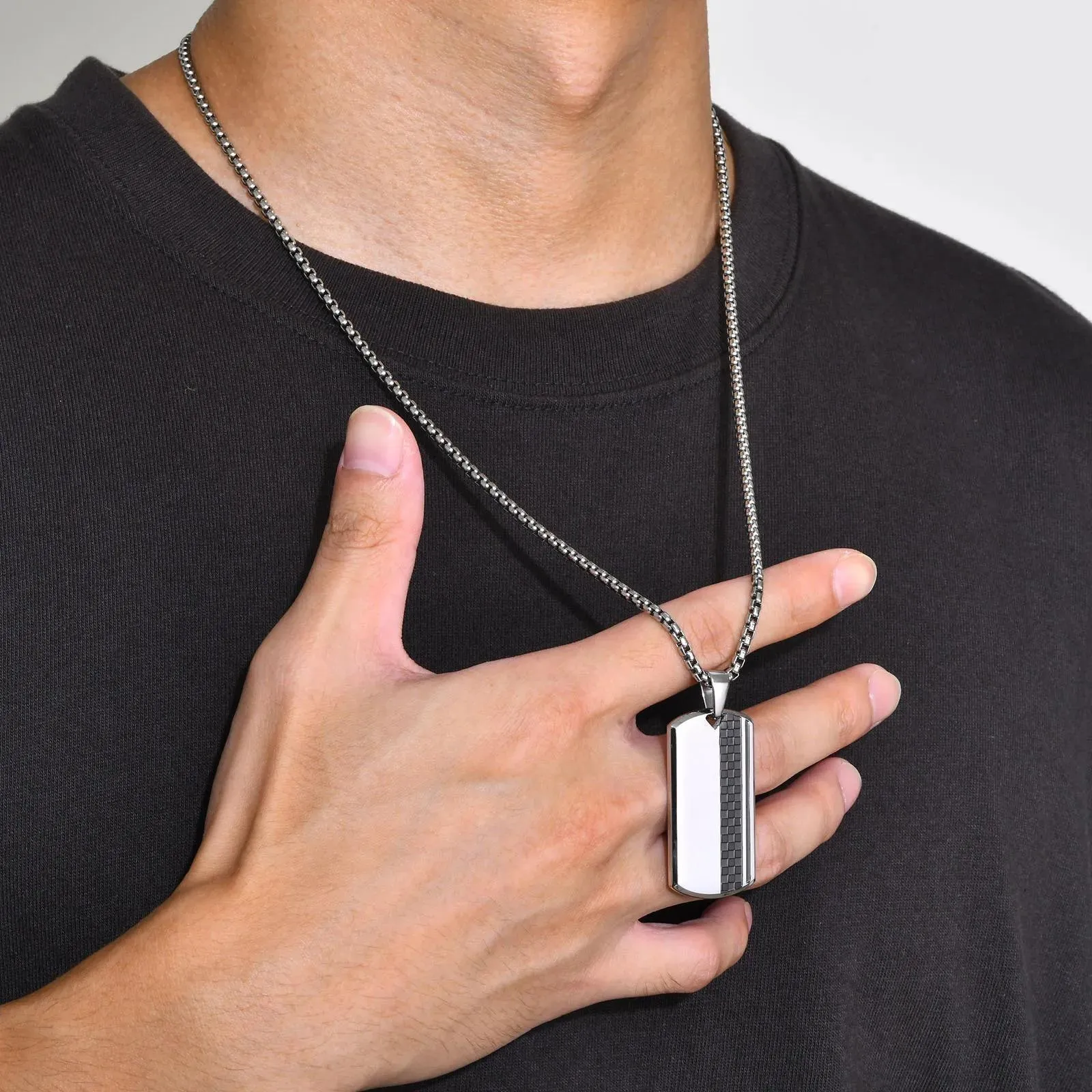 Men's Stainless Steel Dog Tag Pendant Necklace Geometric Dogtag Necklaces Gift for Him Jewelry