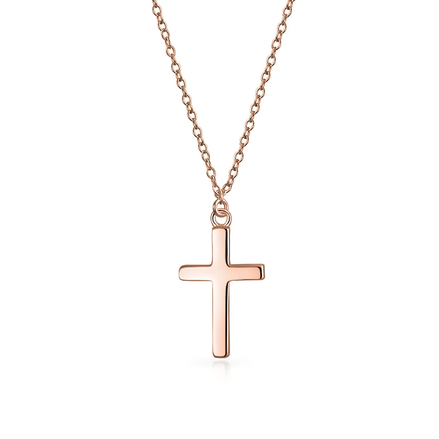 Minimalist Religious Cross Pendant Necklace in Rose Gold Plated Sterling Silver