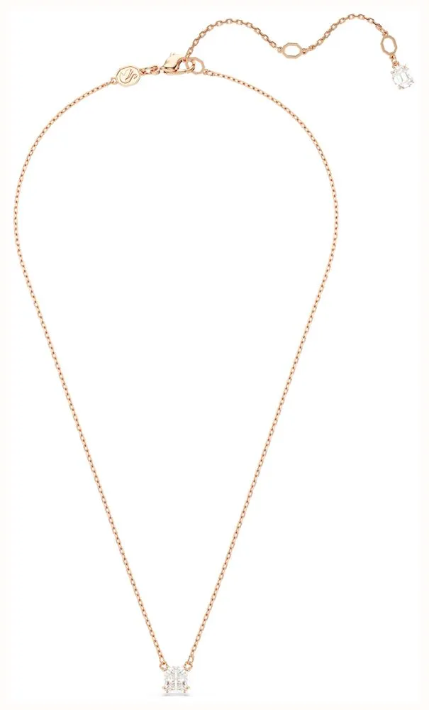 Swarovski Stilla Attract Pendant Necklace - Squar Cut, White, Rose-Gold Plated