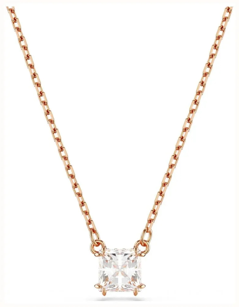 Swarovski Stilla Attract Pendant Necklace - Squar Cut, White, Rose-Gold Plated